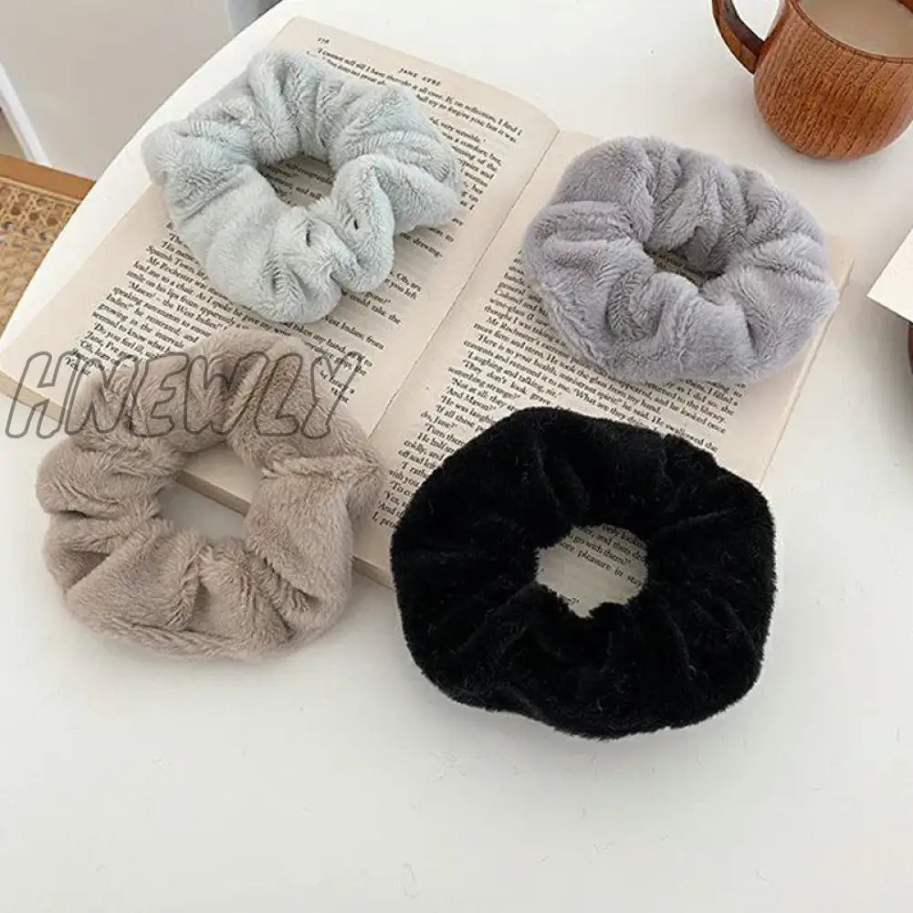 Hnewly Winter Warm Soft Hair Scrunchies For Women Girls Cute Plush Elastic Band Multicolor Rubber