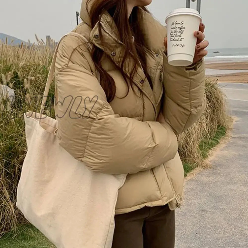 Hnewly Winter Warm Thick Short Parkas Women Korean Stand Collar Cotton Padded Coats Female Zipper