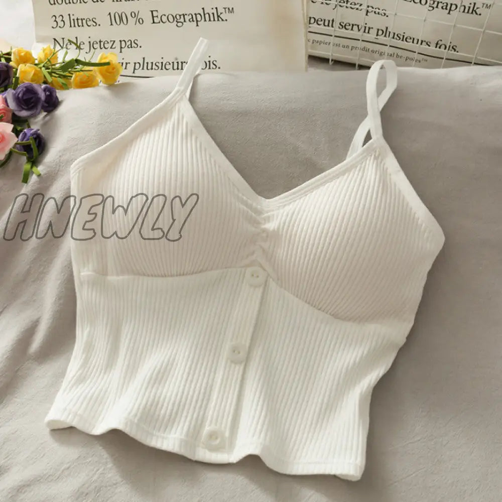 Hnewly Woman Knitted Tank Top Women Strap Vest Sexy Female Knitting Crop White / One Size
