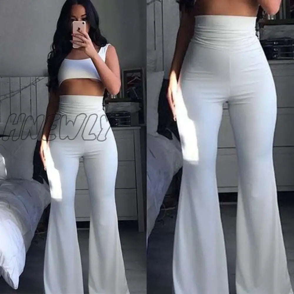 Hnewly Woman Pants Hippie High Waist Bell Bottoms Ladies Stretch Flare Trousers Solid Color Spring