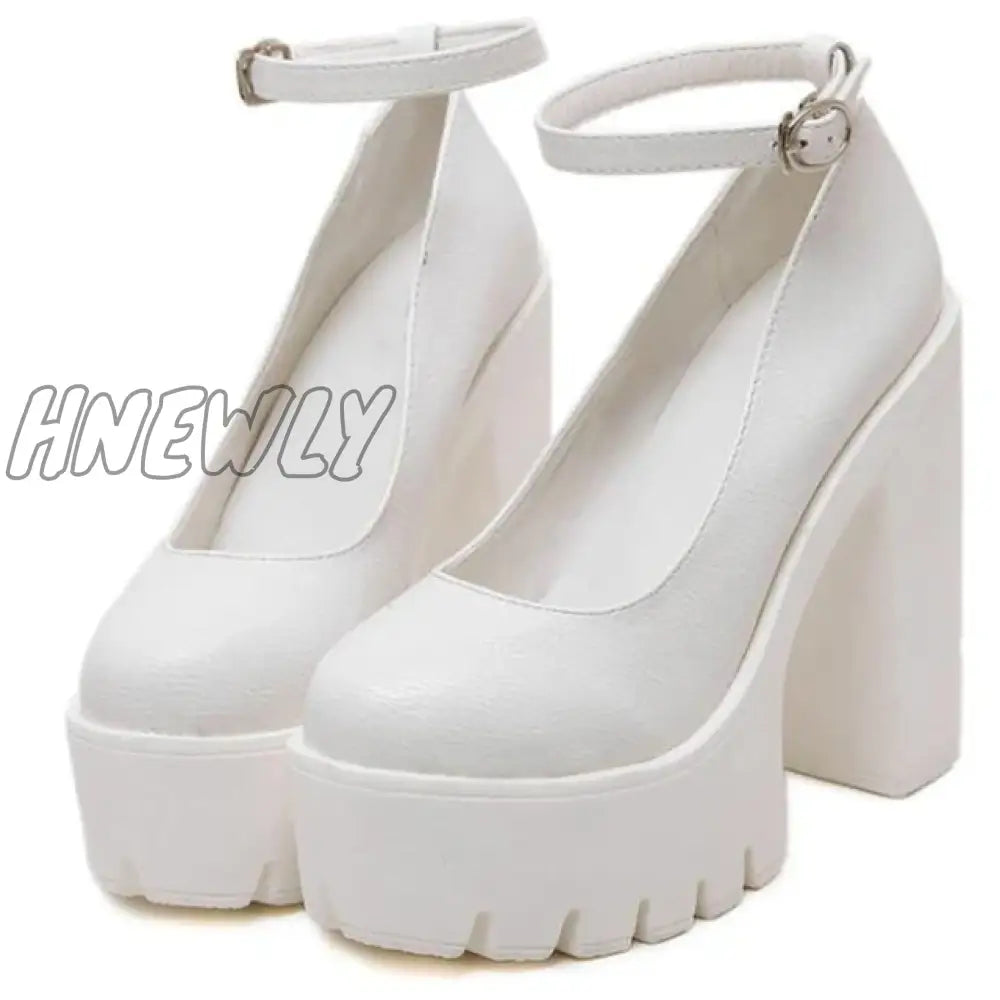 Hnewly Woman Thick High Heels Shoes Ladies Sexy Platform Pumps Gothic Punk Style Ankle Strap Casual