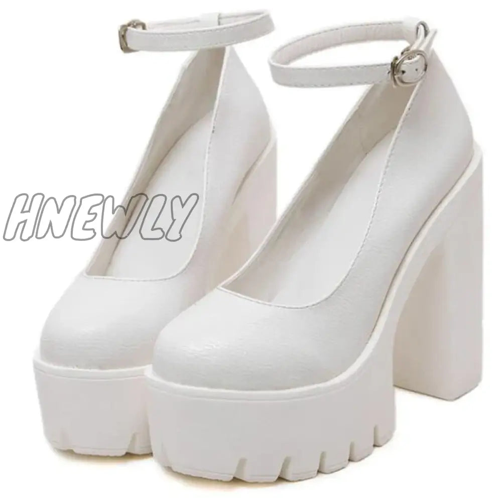 Hnewly Woman Thick High Heels Shoes Ladies Sexy Platform Pumps Gothic Punk Style Ankle Strap Casual