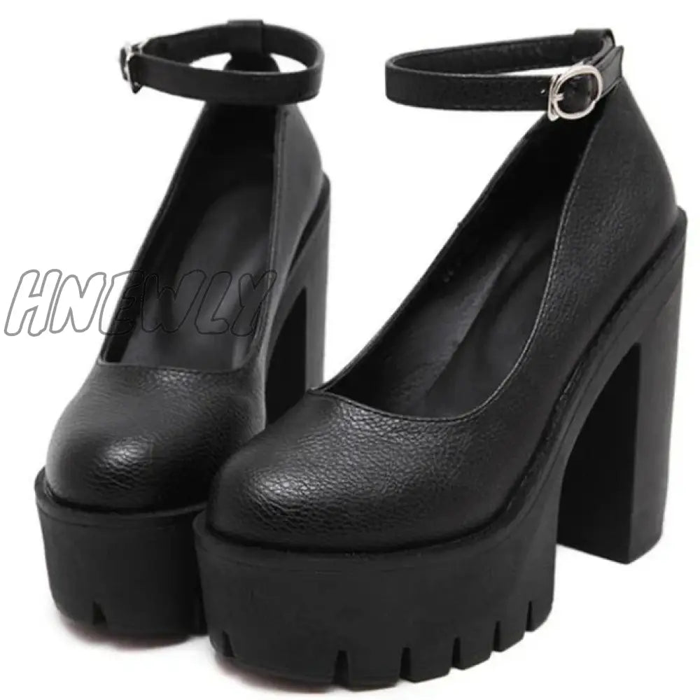 Hnewly Woman Thick High Heels Shoes Ladies Sexy Platform Pumps Gothic Punk Style Ankle Strap Casual