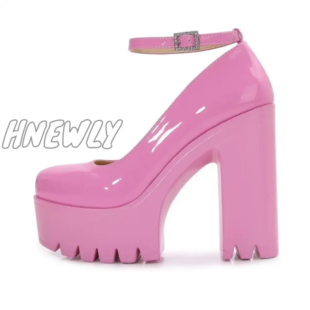 Hnewly Woman Thick High Heels Shoes Ladies Sexy Platform Pumps Gothic Punk Style Ankle Strap Casual