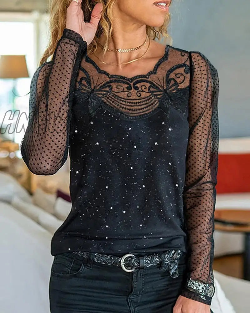 Hnewly Woman Tshirts Summer Vintage Short Sleeve Slim Lace-Up Tops Sexy V-Neck Off Shoulder Polka