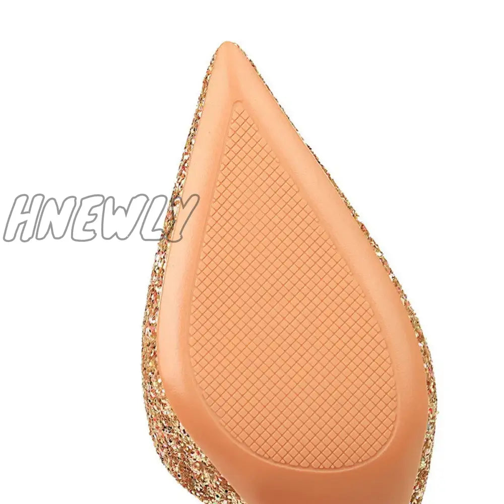 Hnewly Women 7Cm 10.5Cm Super High Heels Blue Gold Pumps Sexy Sequins Bling Low Lady Scarpins