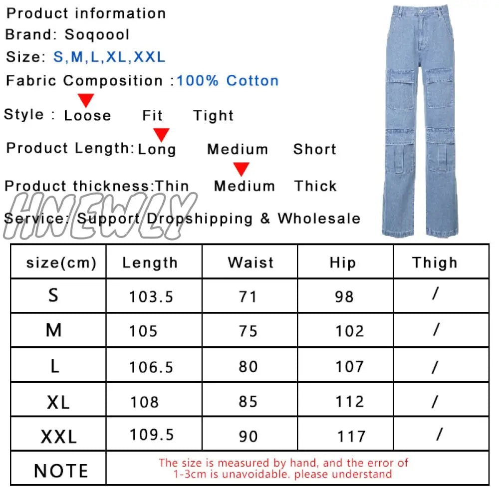 Hnewly Women 90S Y2K Patchwork Wide Leg Mom Jeans Big Pocket Cargo Pants Vintage Mopping Casual