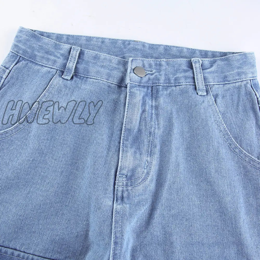 Hnewly Women 90S Y2K Patchwork Wide Leg Mom Jeans Big Pocket Cargo Pants Vintage Mopping Casual