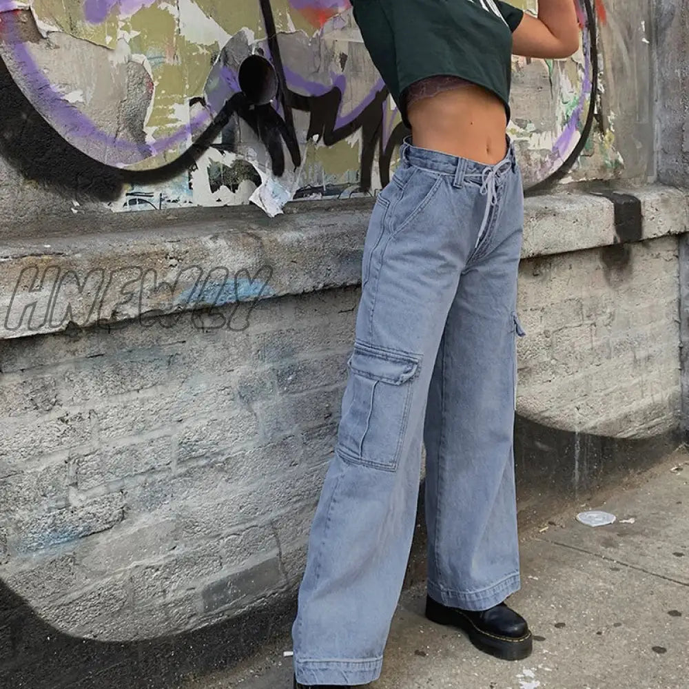 Hnewly Women 90S Y2K Patchwork Wide Leg Mom Jeans Big Pocket Cargo Pants Vintage Mopping Casual