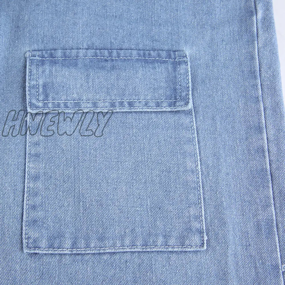 Hnewly Women 90S Y2K Patchwork Wide Leg Mom Jeans Big Pocket Cargo Pants Vintage Mopping Casual