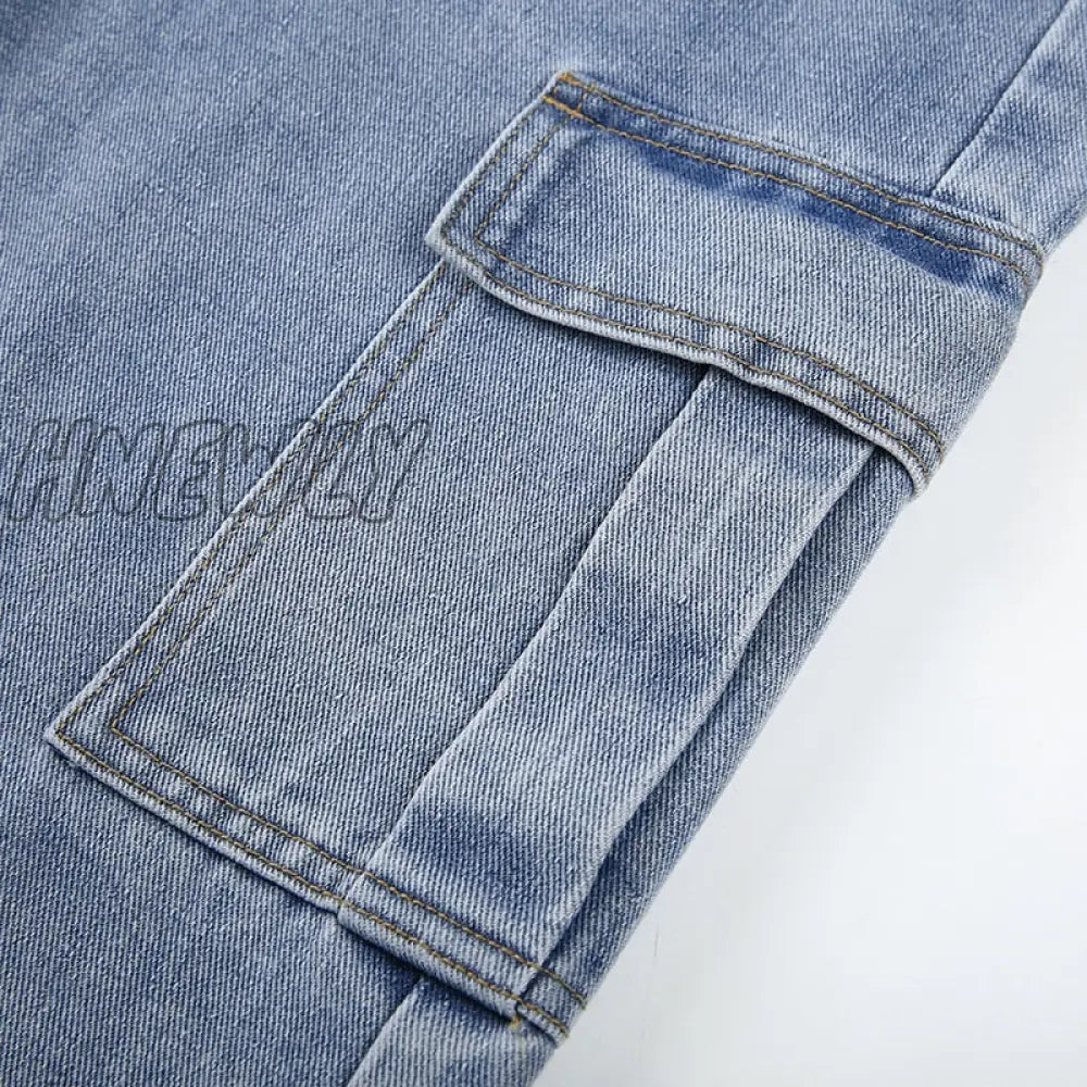 Hnewly Women 90S Y2K Patchwork Wide Leg Mom Jeans Big Pocket Cargo Pants Vintage Mopping Casual