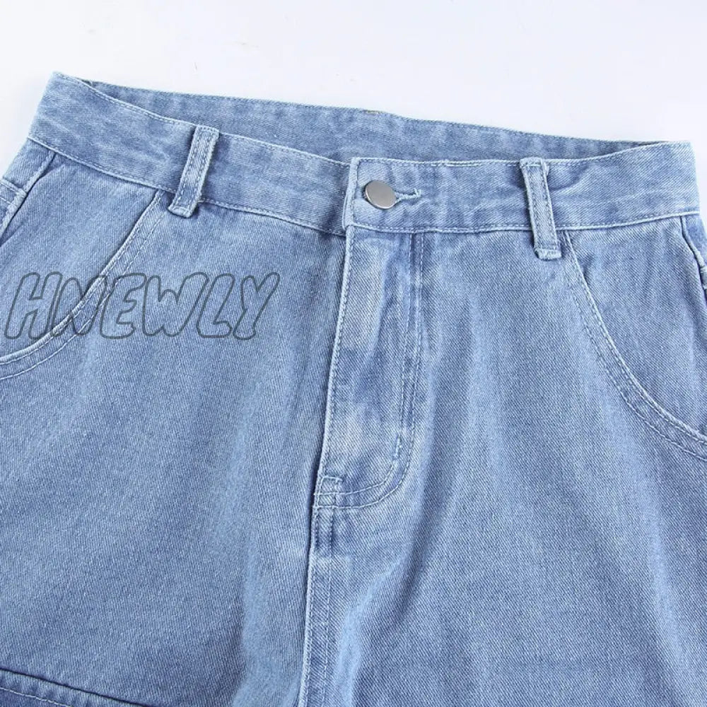 Hnewly Women 90S Y2K Patchwork Wide Leg Mom Jeans Big Pocket Cargo Pants Vintage Mopping Casual