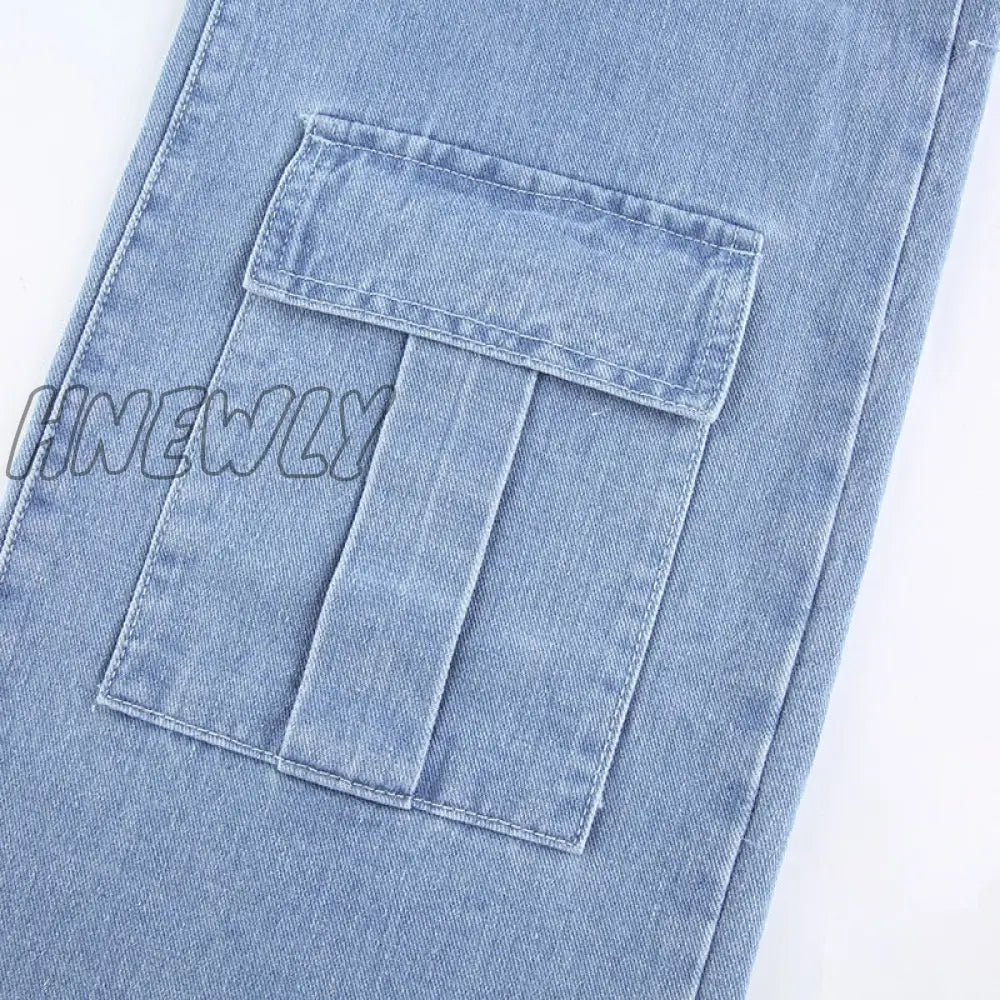 Hnewly Women 90S Y2K Patchwork Wide Leg Mom Jeans Big Pocket Cargo Pants Vintage Mopping Casual