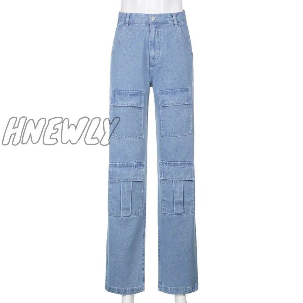 Hnewly Women 90S Y2K Patchwork Wide Leg Mom Jeans Big Pocket Cargo Pants Vintage Mopping Casual