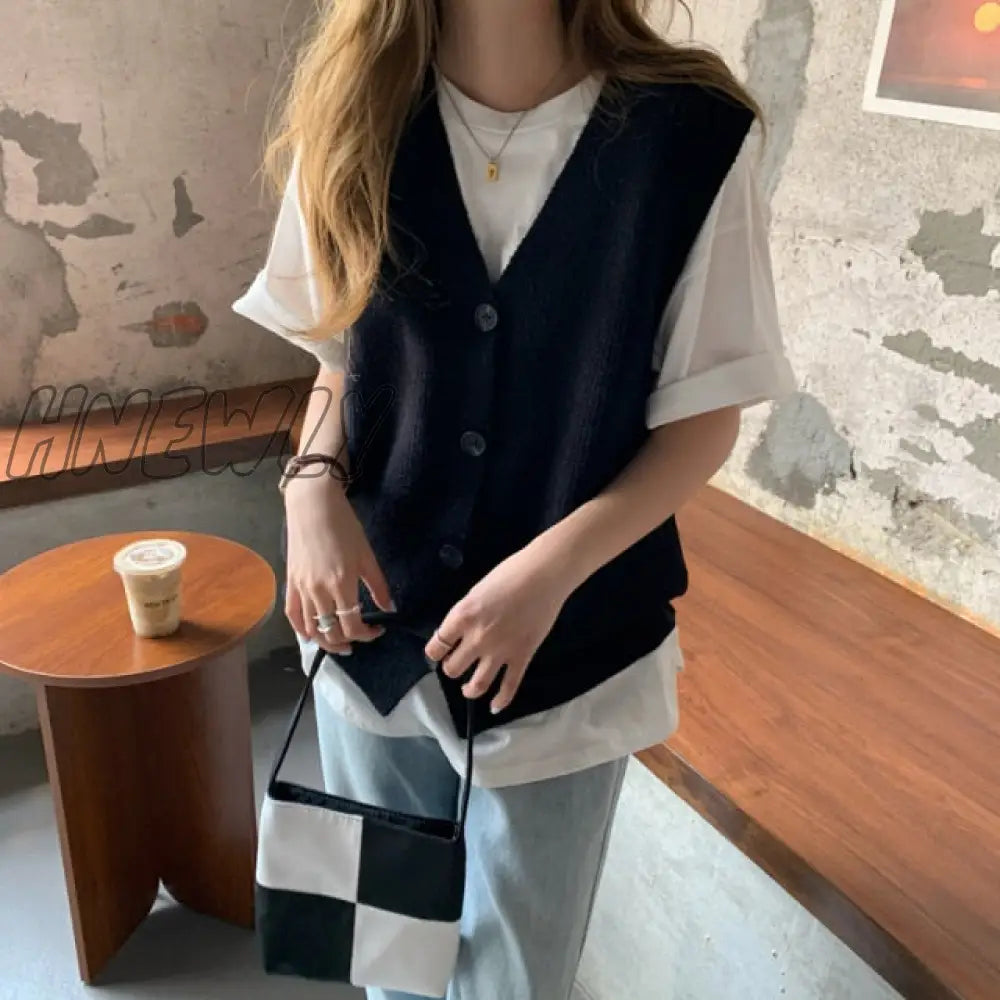 Hnewly Women Autumn Winter Sleeveless Waistcoat Knitted Cardigan Sweater Vest Solid Knit Cardigans