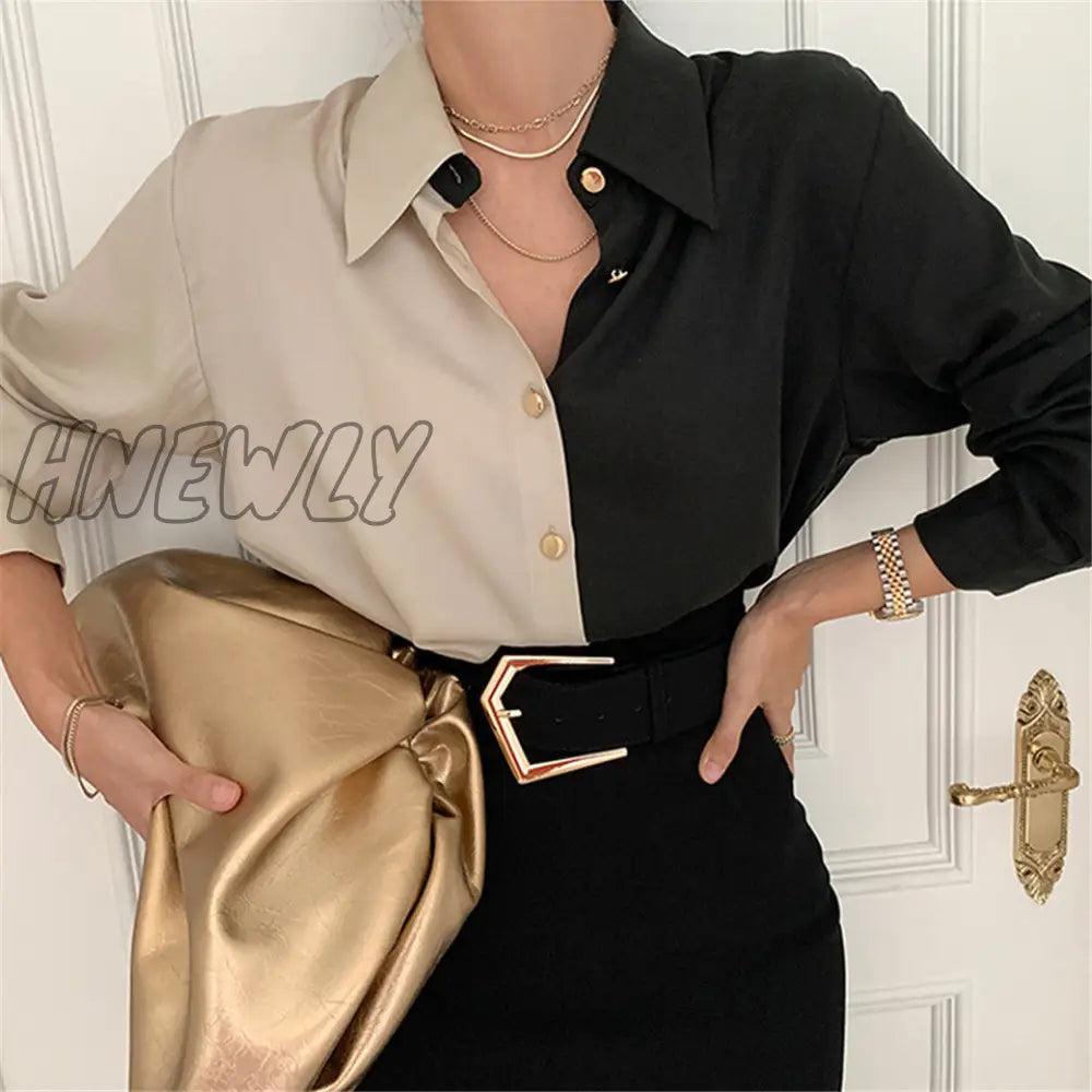 Hnewly Women Blouse Chemise Femme Office Lady Button Up Turn Down Collar Shirts Plus Size Ladies