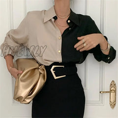 Hnewly Women Blouse Chemise Femme Office Lady Button Up Turn Down Collar Shirts Plus Size Ladies