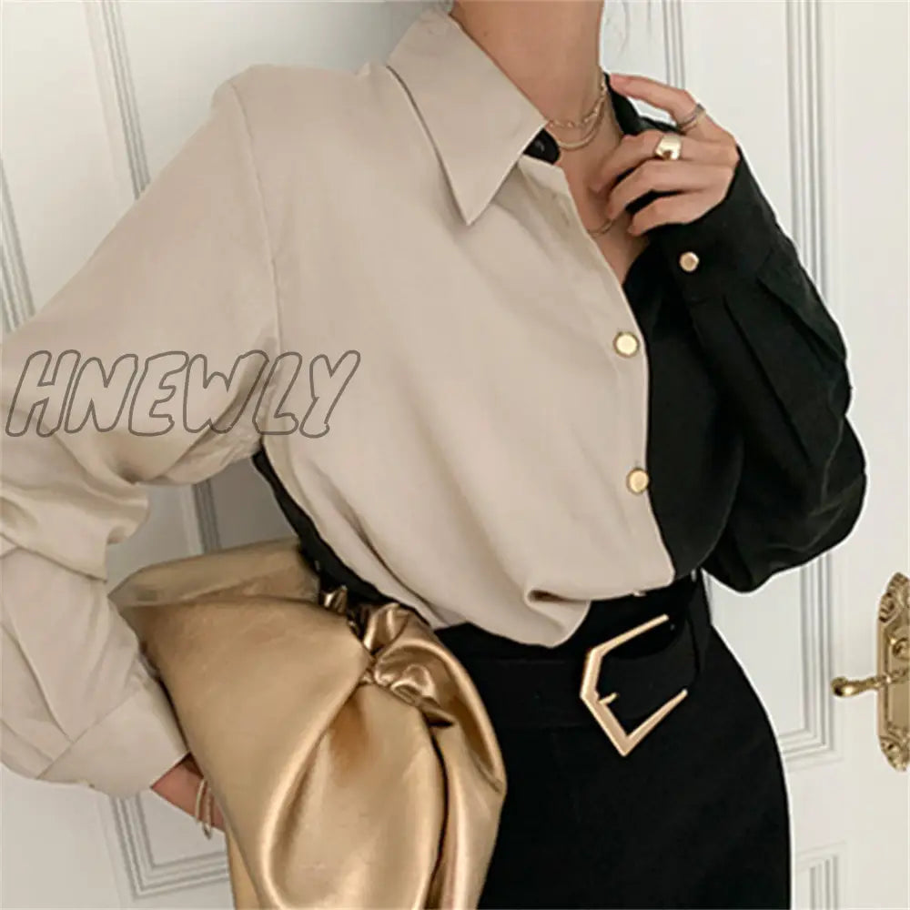 Hnewly Women Blouse Chemise Femme Office Lady Button Up Turn Down Collar Shirts Plus Size Ladies