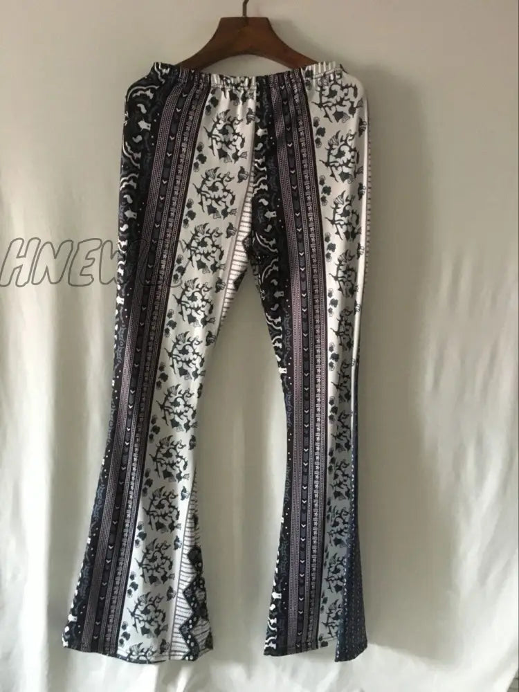 Hnewly Women Boho Hippie High Waist Loose Wide Leg Flared Bell Bottom Flroal Long Pants 5 / S