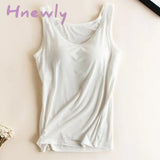 Hnewly Women Built In Bra Padded Tank Top Female Modal Breathable Fitness Camisole Tops Solid Push