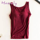 Hnewly Women Built In Bra Padded Tank Top Female Modal Breathable Fitness Camisole Tops Solid Push