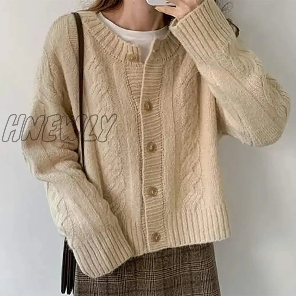 Hnewly Women Buttons Up Knit Warm Cardigan Sweater Coat Solid Short Loose Long Sleeve Casual Fall