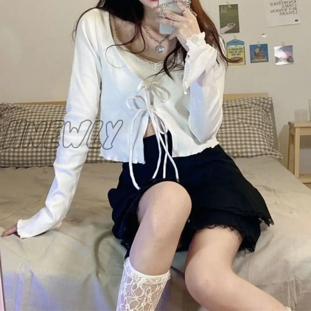 Hnewly Women Cardigans Solid Hot Slim Bandage Design Crop Tops Stylish Streetwear Teenagers