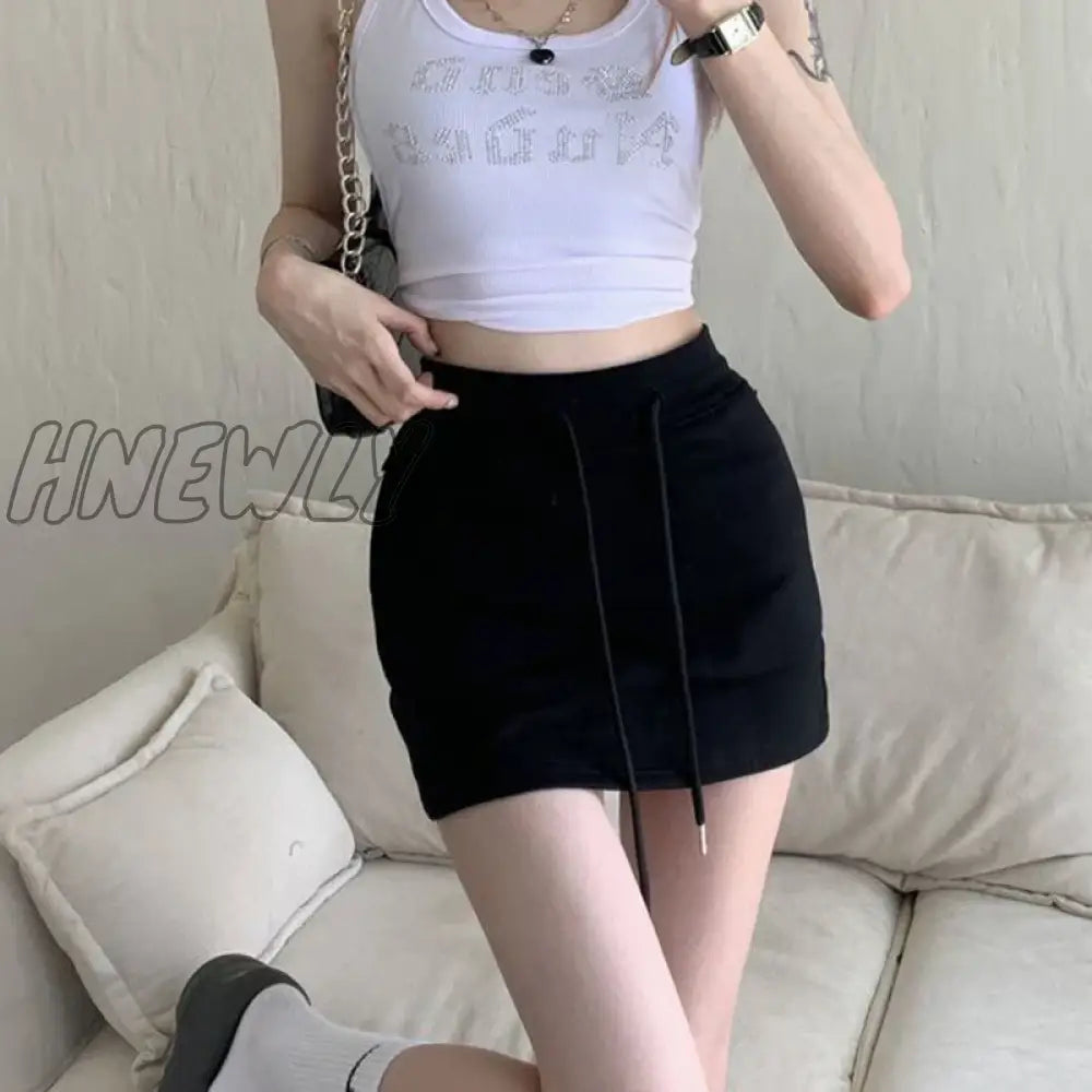 Hnewly Women Casual Lined Skirt Korean Fashion Office Ladies High Waist Mini Solid All Match Y2K
