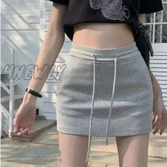 Hnewly Women Casual Lined Skirt Korean Fashion Office Ladies High Waist Mini Solid All Match Y2K
