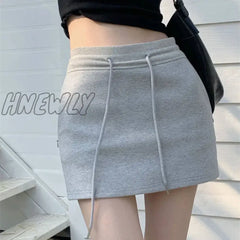 Women Casual Lined Skirt Korean Fashion Office Ladies High Waist Mini Skirt Solid All Match Y2K Lace Up A Line Skirts New