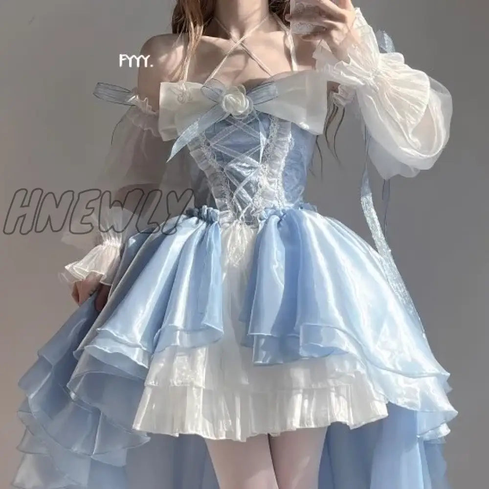 Hnewly Women Chic Pink Asymmetrical Dress Vintage Summer Mini Birthday Female Ruffles Party