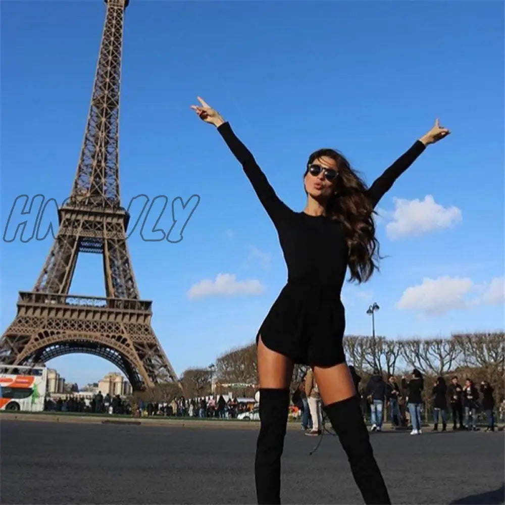 Hnewly Women Dress New Autumn Sexy Solid Long Sleeve Mini Dresses Black / S