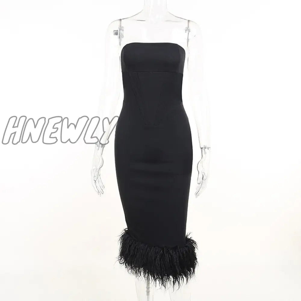 Hnewly Women Elegant Black Party Dresses Strapless Backless Bodycon Summer Dress Sexy Corset Top