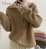 Hnewly Women Fall Sweater Oversized Winter Pullover V Neck Long Sleeve Tops With Half Zip Knitted