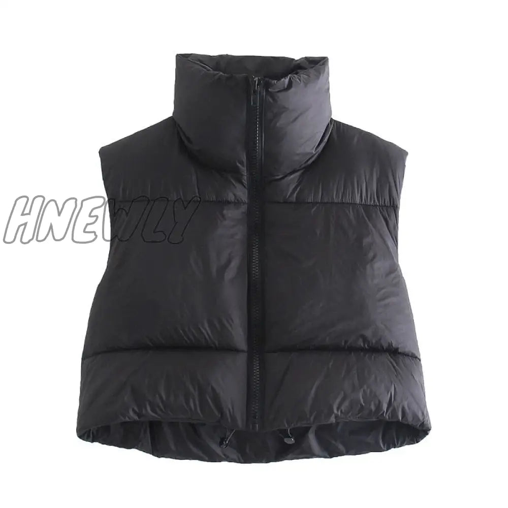Hnewly Women Fashion Brown Cropped Vest Coat Female Stand Collar Zipper Waistcoat Ladies Casual