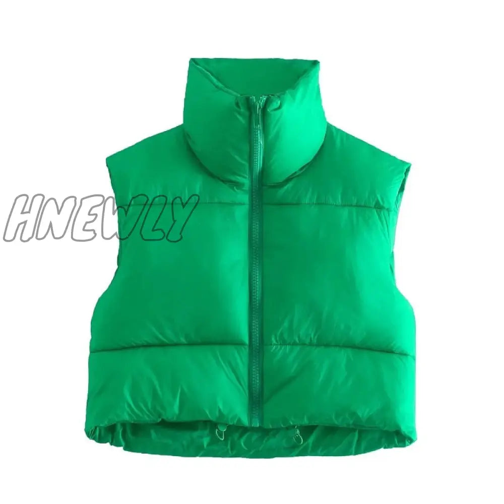 Hnewly Women Fashion Brown Cropped Vest Coat Female Stand Collar Zipper Waistcoat Ladies Casual