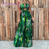 Hnewly Women Fashion Elegant Sleeveless Partywear Jumpsuits Formal Party Romper Leaf Print Cut-Out