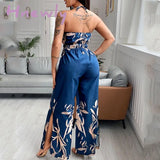 Hnewly Women Fashion Elegant Sleeveless Partywear Jumpsuits Overalls Formal Party Romper Print