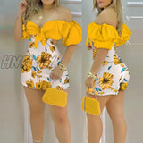 Hnewly Women Fashion Off Shoulder Party Mini Romper Female Floral Print Playsuit Knotted Skorts