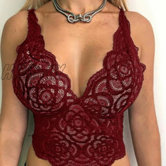 Hnewly Women Fashion Sexy Bra Tops Lingerie Corset Lace Floral Bralette Ultrathin Tank Camis Crop