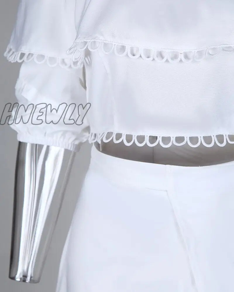 Hnewly Women Fashion Two-Piece Dress Holiday Vacation Flounce Hem Skirt Off Shoulder Ruffle Tops &
