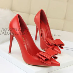 Hnewly Women Fetish 10.5Cm High Heels Blue Yellow Pumps Butterfly Knot Leather Stiletto Lady