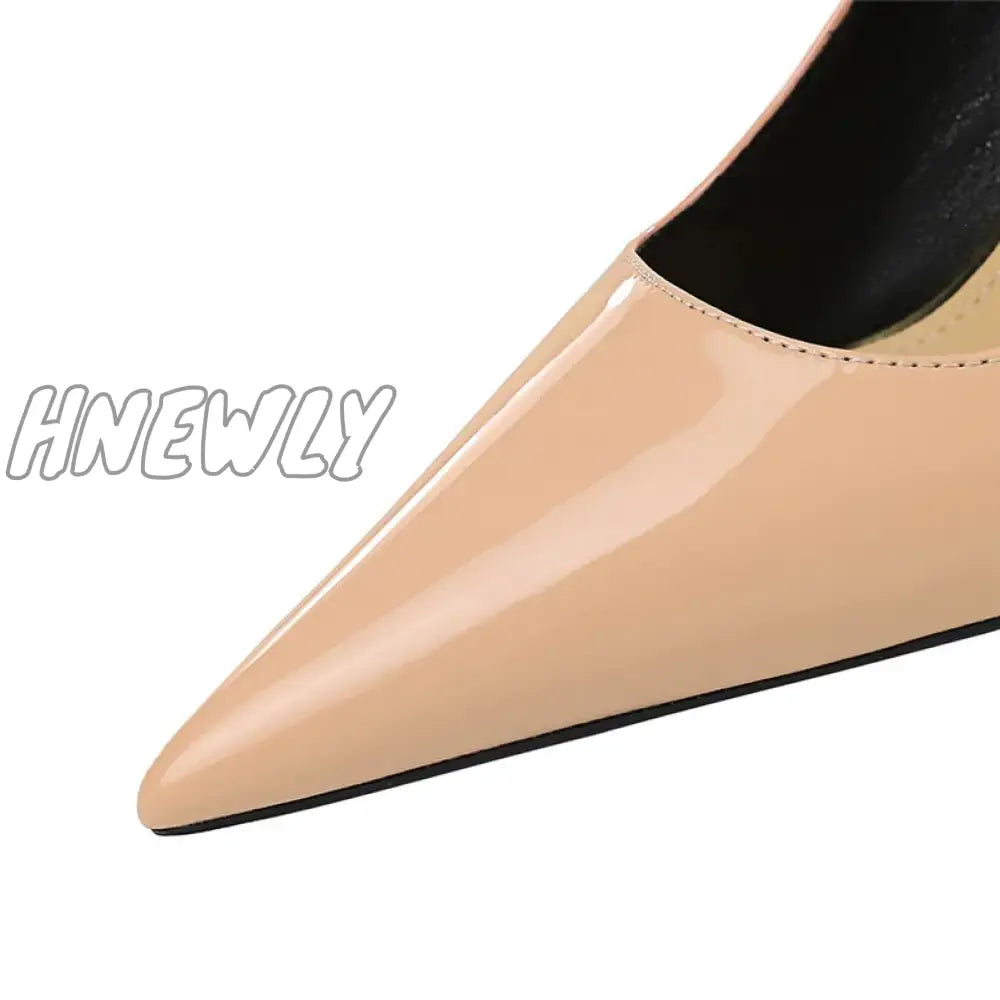 Hnewly Women Fetish 10Cm High Heels Nude Pumps Wedding Bridal Stiletto Sexy Wine Red Lady Scarpins