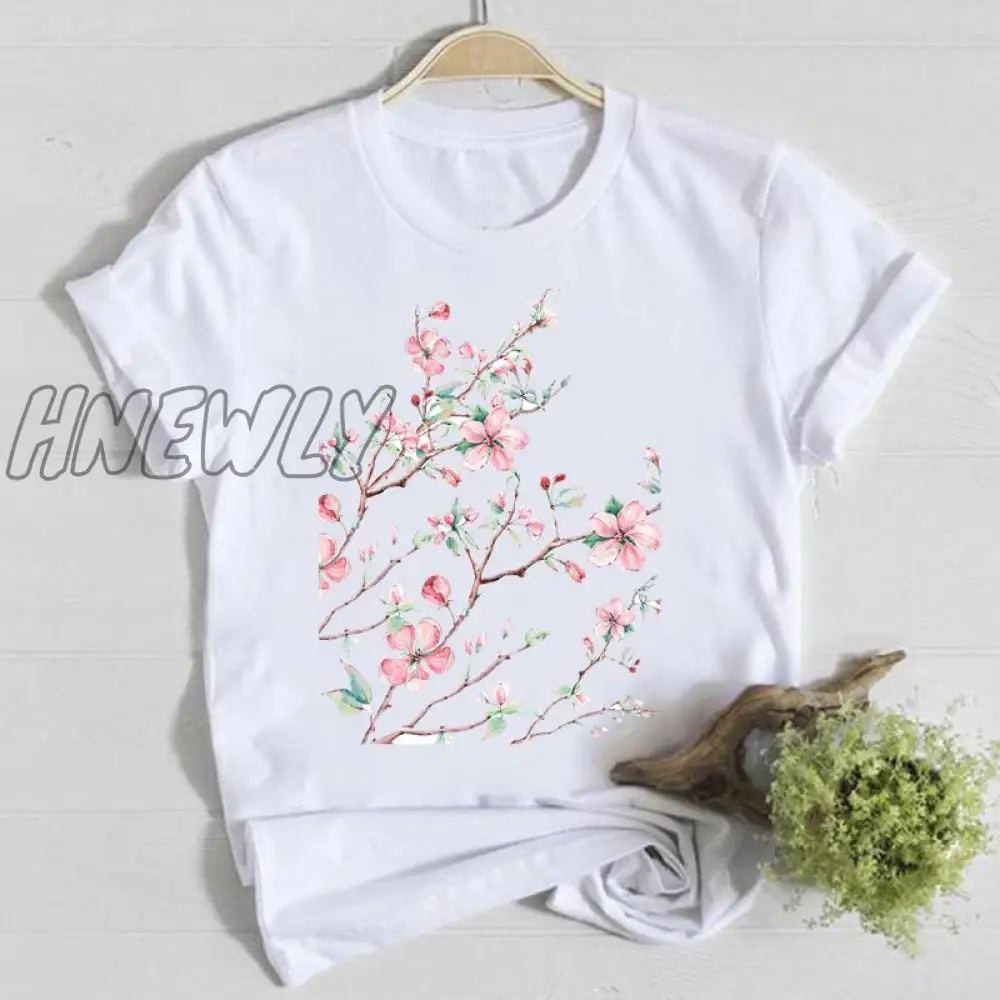 Hnewly Women Flower Short Sleeve Print Floral Watercolor Clothes Summer Shirt T-Shirts Top T