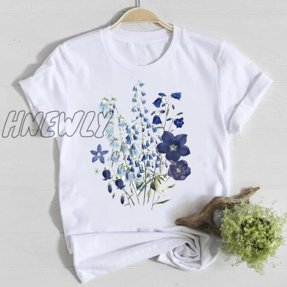 Hnewly Women Flower Short Sleeve Print Floral Watercolor Clothes Summer Shirt T-Shirts Top T