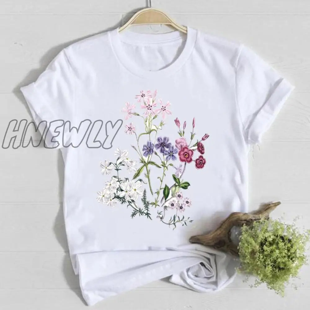 Hnewly Women Flower Short Sleeve Print Floral Watercolor Clothes Summer Shirt T-Shirts Top T