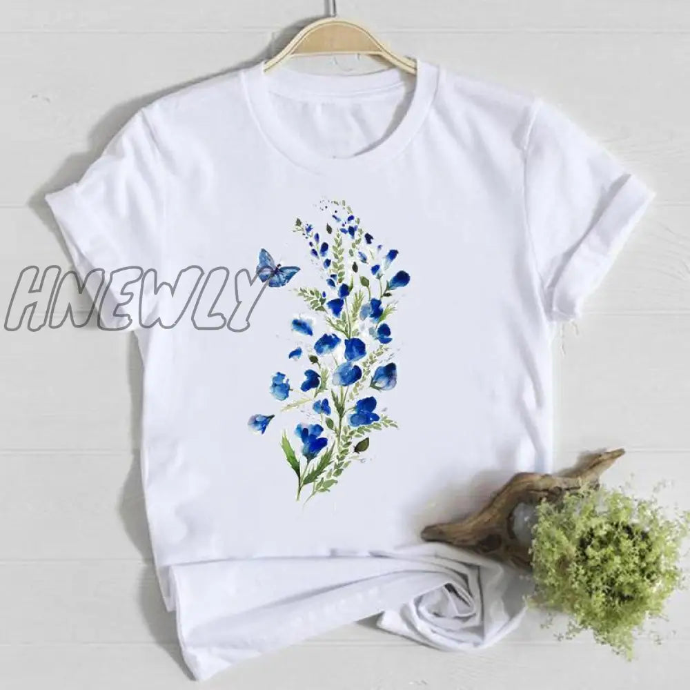 Hnewly Women Flower Short Sleeve Print Floral Watercolor Clothes Summer Shirt T-Shirts Top T