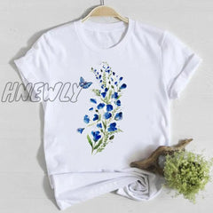 Hnewly Women Flower Short Sleeve Print Floral Watercolor Clothes Summer Shirt T-Shirts Top T