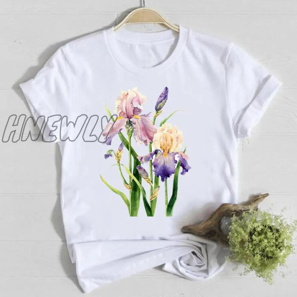 Hnewly Women Flower Short Sleeve Print Floral Watercolor Clothes Summer Shirt T-Shirts Top T