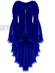 Hnewly Women Gothic Long Sleeve Lace Stitching Velvet Tuxedo Jacket Medieval Aristocratic Ladies
